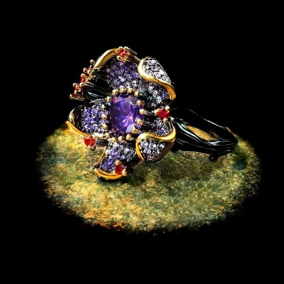 925 Sterling Silver Floral Blossom With Amethyst inspired crystal accent - Picture 4 of 16